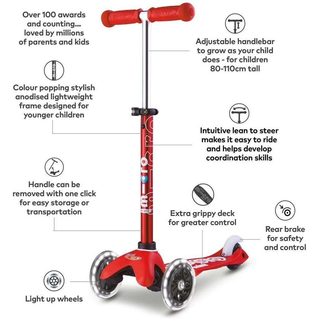 Micro Scooter Mini Deluxe LED - Red features