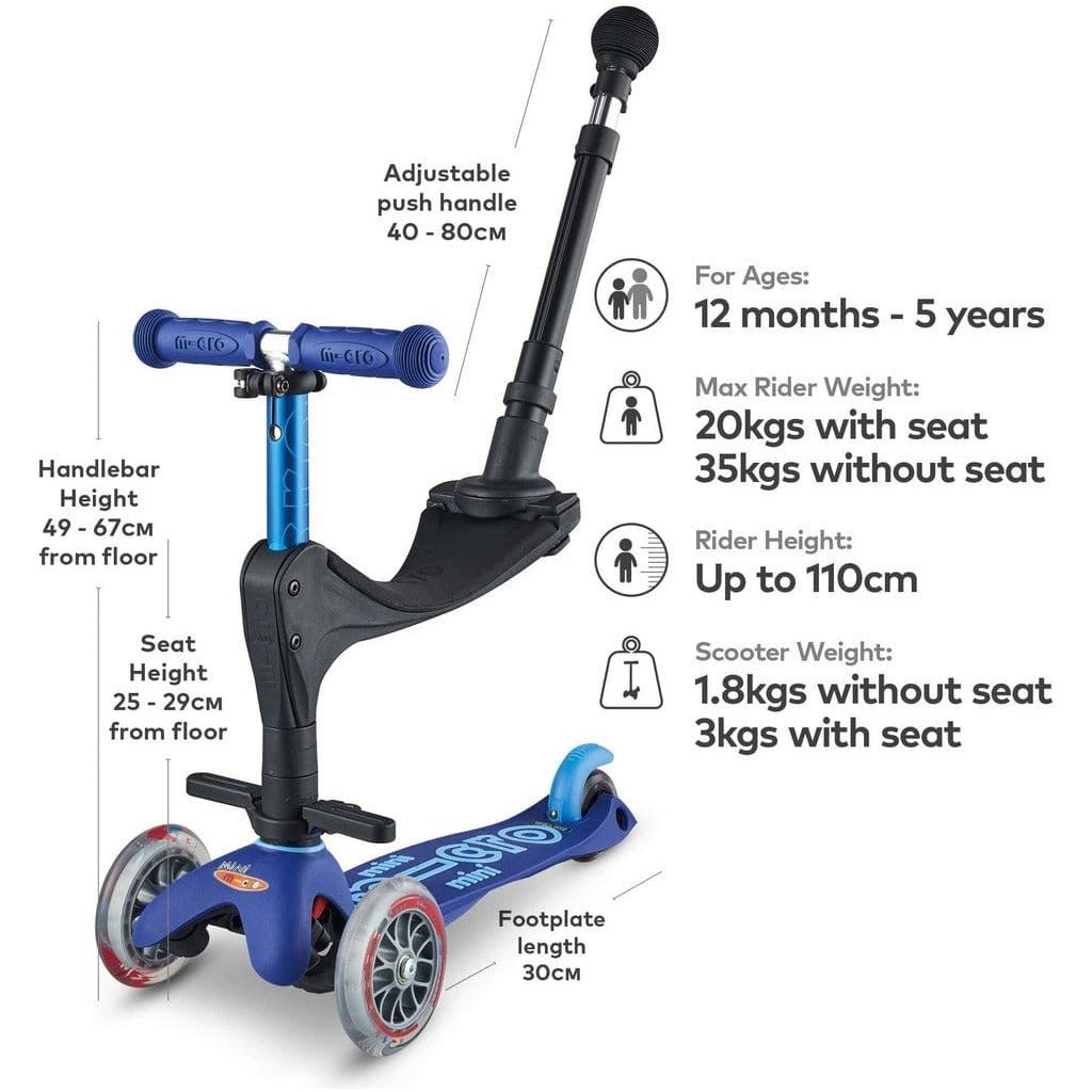 Micro Scooter Mini 3-in-1 Deluxe - Blue dimensions