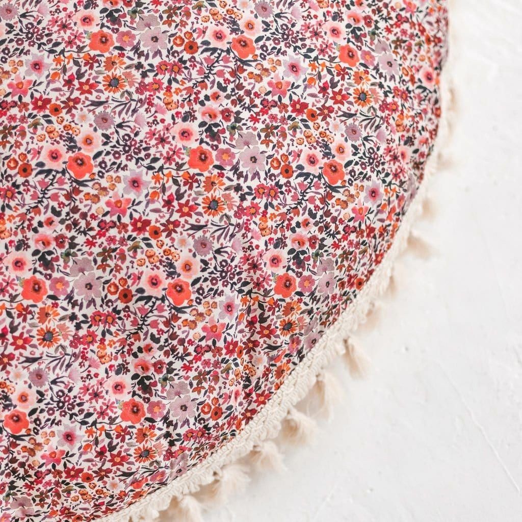 close up of MINICAMP Big Floor Cushion With Flower Pattern