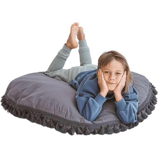 MINICAMP Large Floor Cushion With Tassels in Grey - The Online Toy Shop1