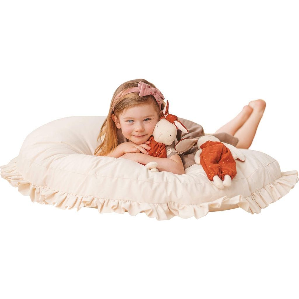 girl with teddy lying on MINICAMP Large Floor Cushion With Ruffles
