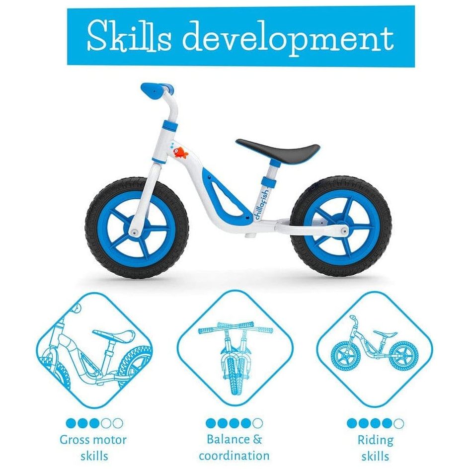 Chillafish Charlie Balance Bike 18M-4Y in Blue skills development information