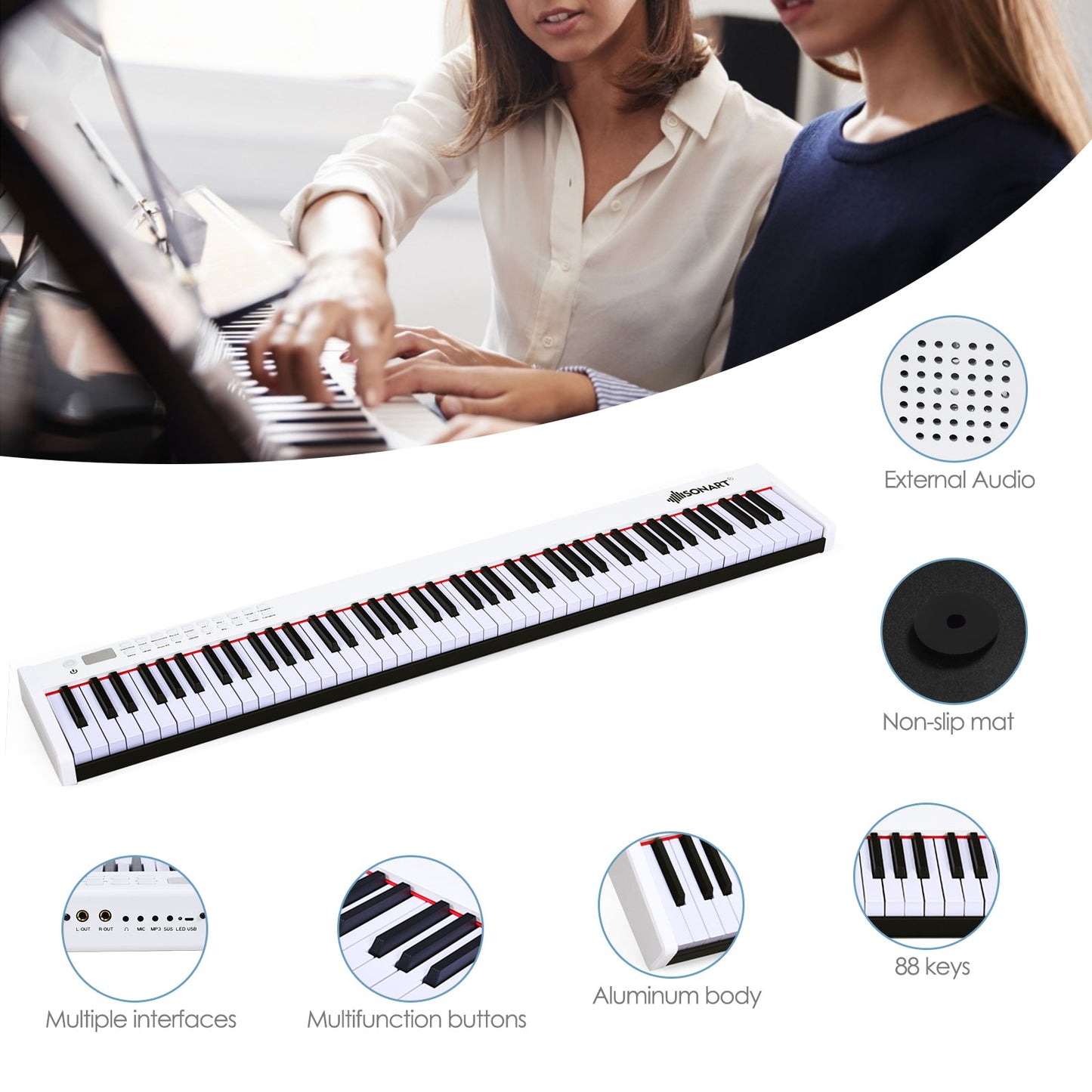 Portable Electronic Keyboard with Full-Size Weighted Keys-White