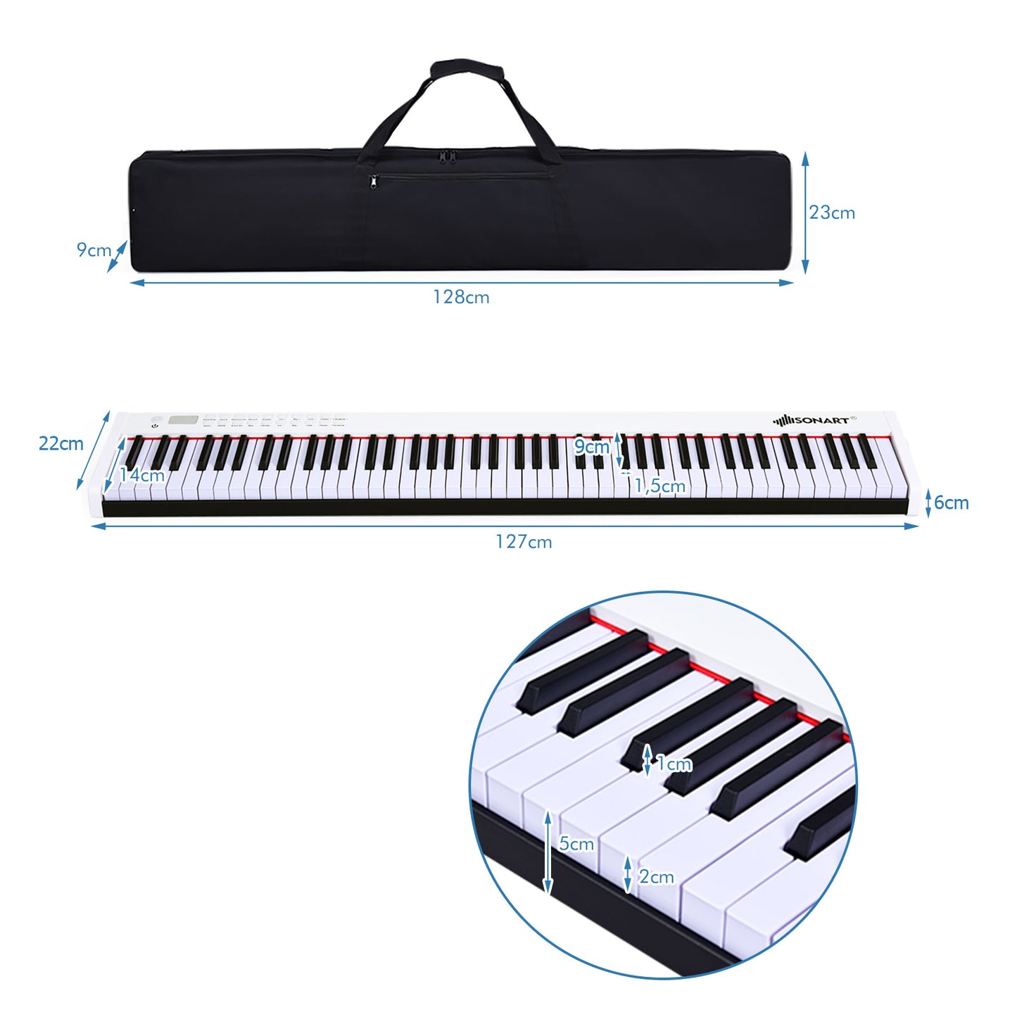 Portable Electronic Keyboard with Full-Size Weighted Keys-White