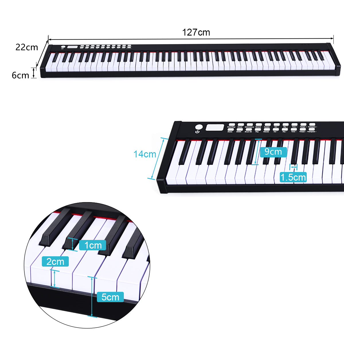 Portable Electronic Keyboard with Full-Size Weighted Keys-Black