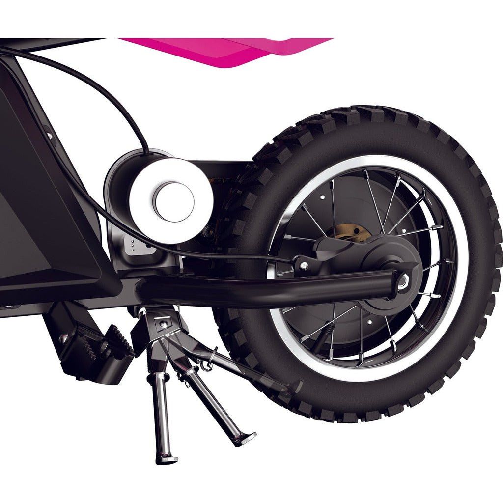 Razor Dirt Rocket MX125 12 Volt - Pink motor and rear wheel close up