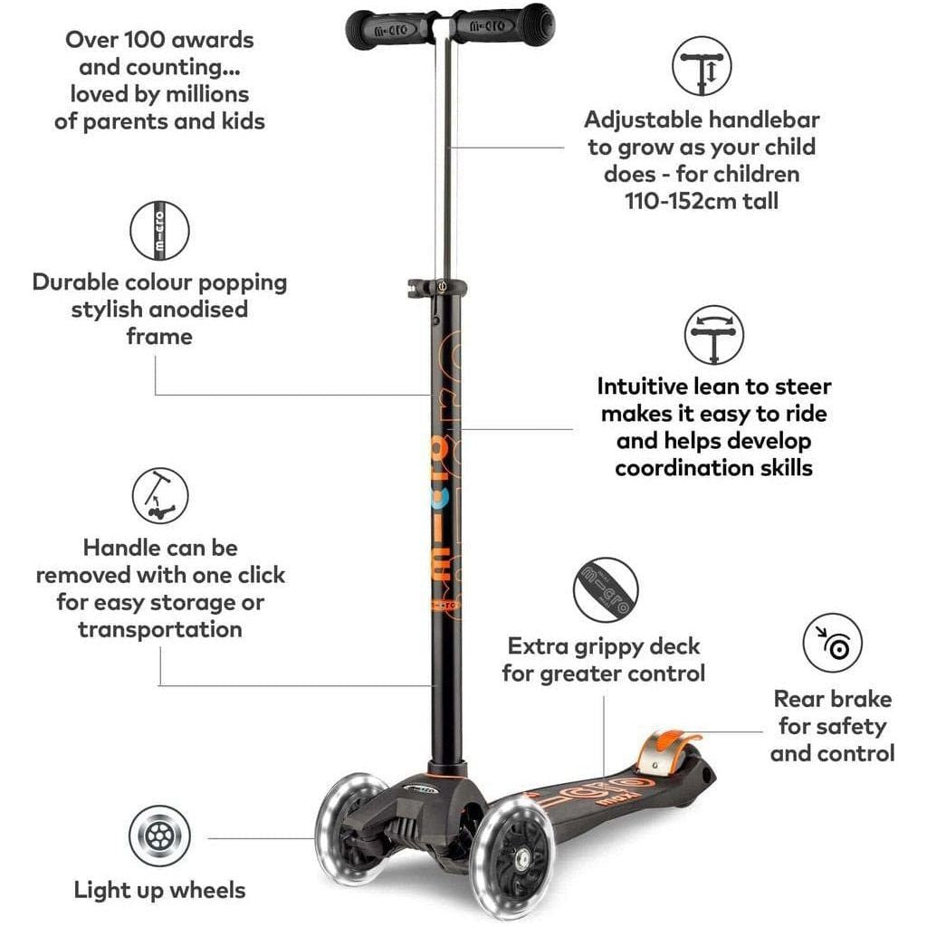 Micro Scooter Maxi Deluxe LED - Black features diagram