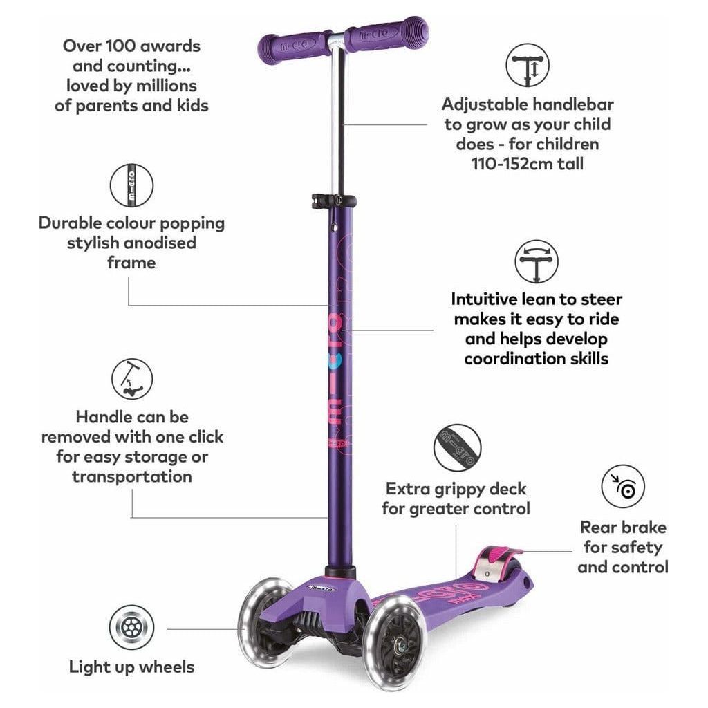 Micro Scooter Maxi Deluxe LED - Purple features diagram