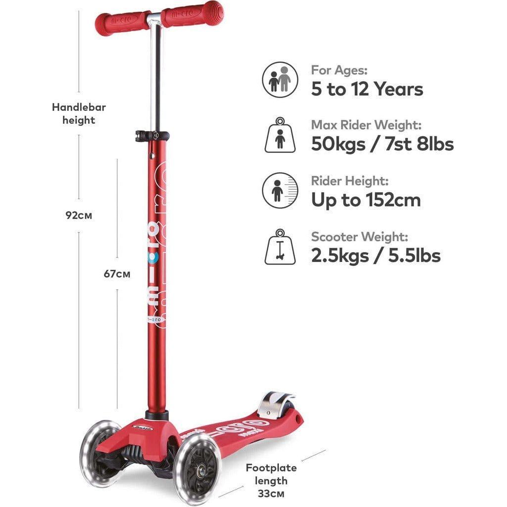 Micro Scooter Maxi Deluxe LED - Red dimensions