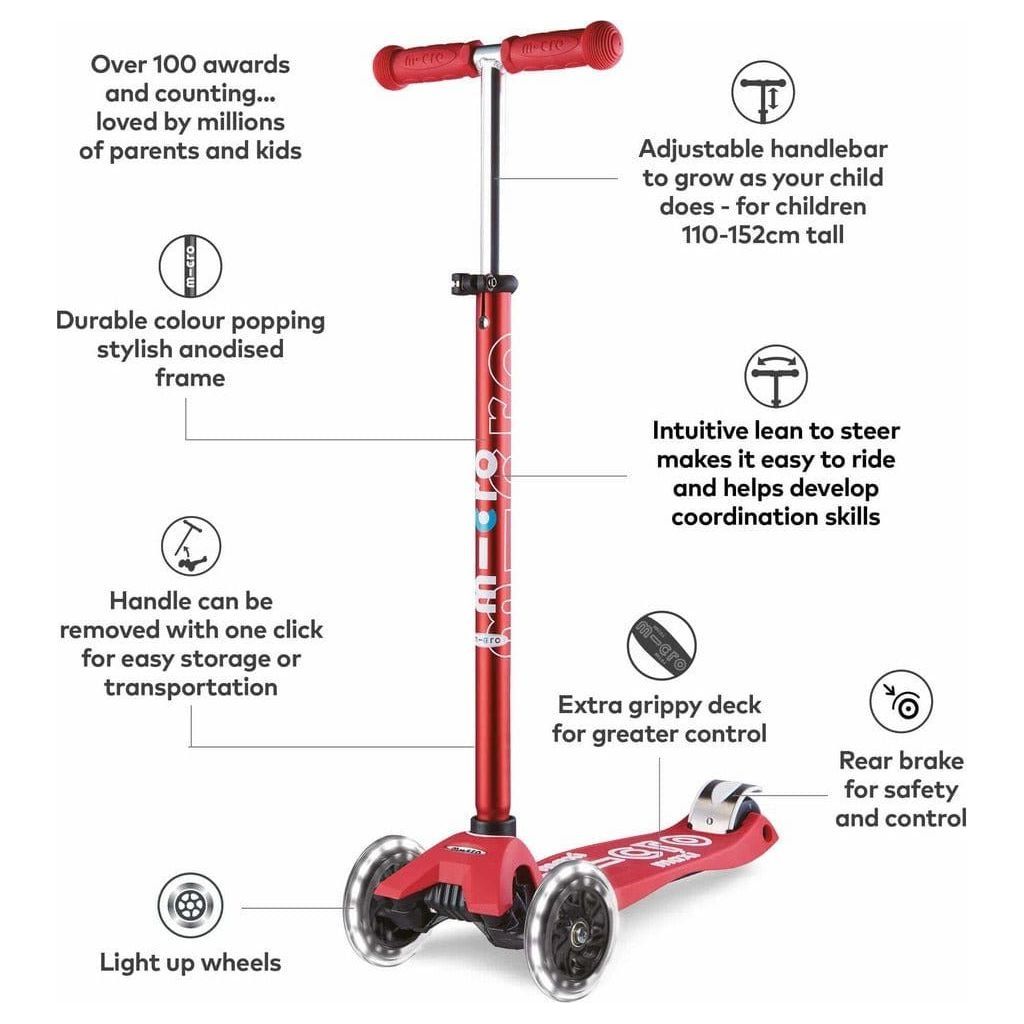 Micro Scooter Maxi Deluxe LED - Red features diagram