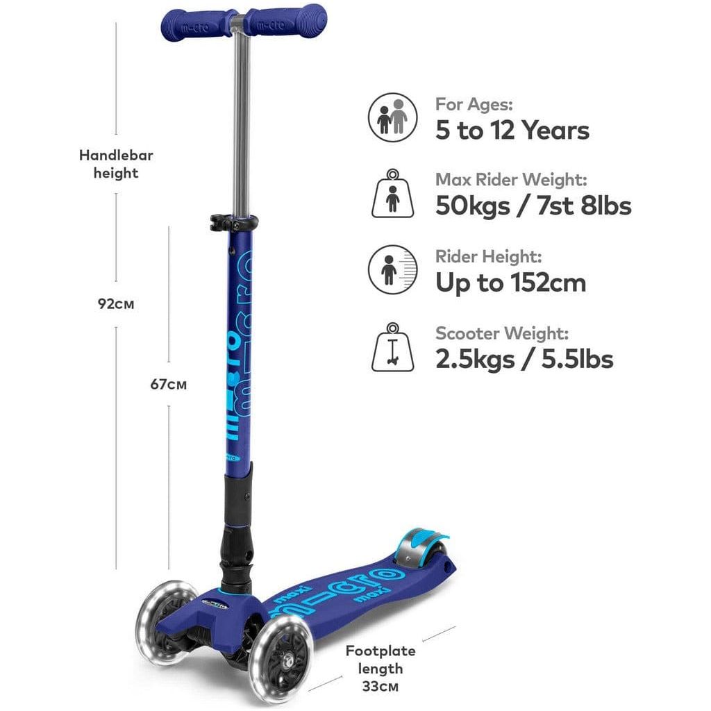 Micro Scooter Maxi LED Foldable - Navy Blue dimensions