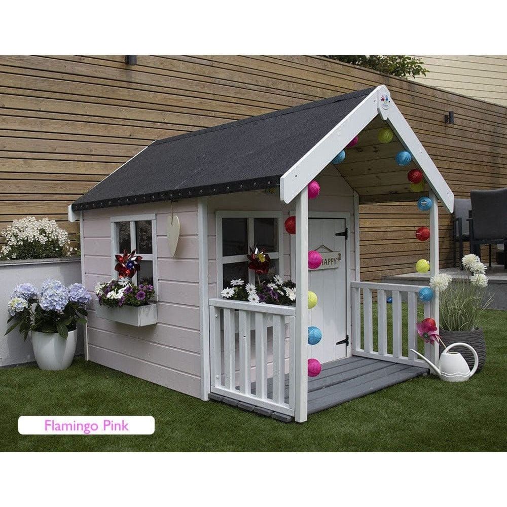 Little Rascals Matilda Wooden Playhouse front right in flamingo pink