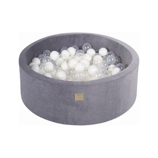 Velvet Round Foam Ball Pit with 200 Balls - Steel Grey