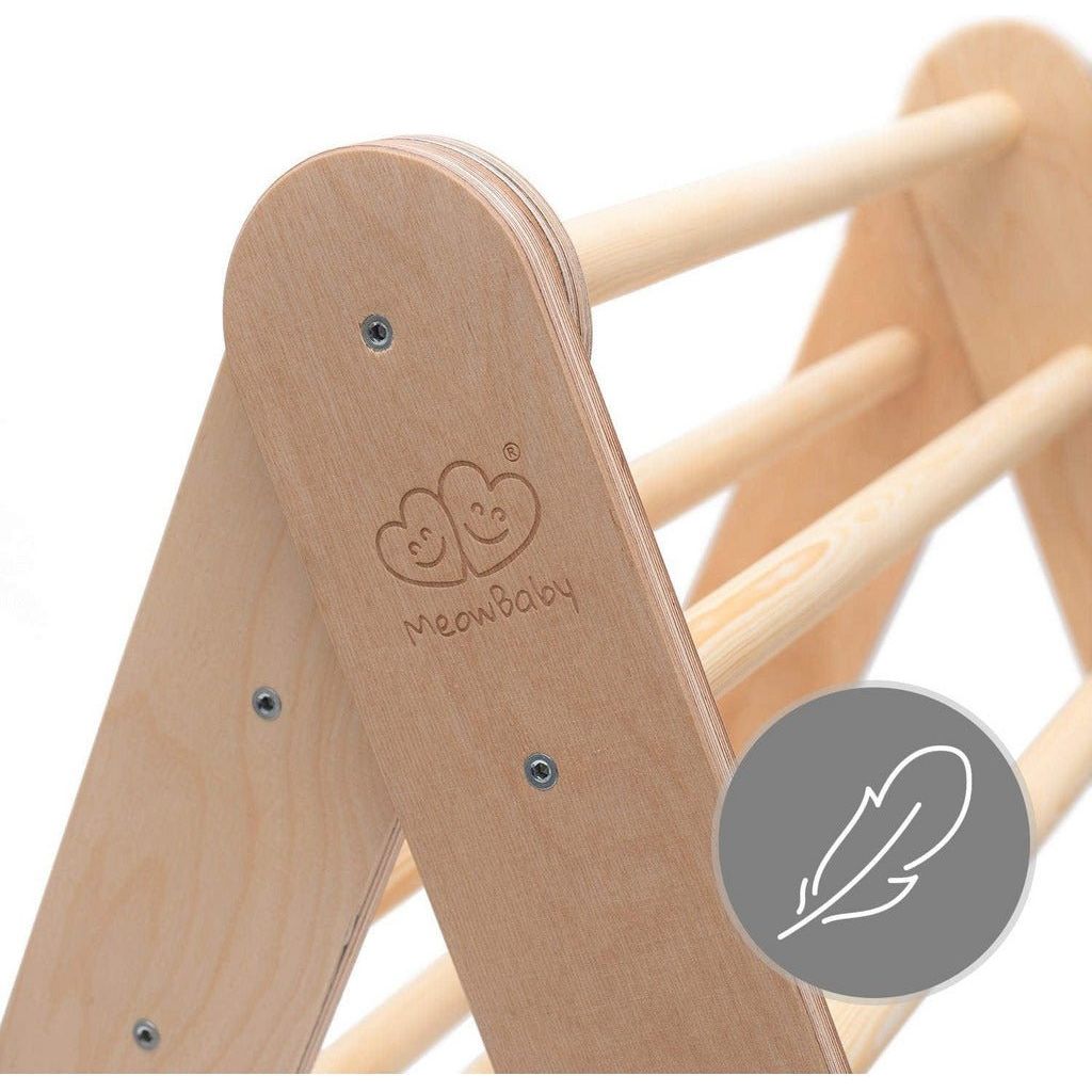 MeowBaby logo on wooden ladder triangle