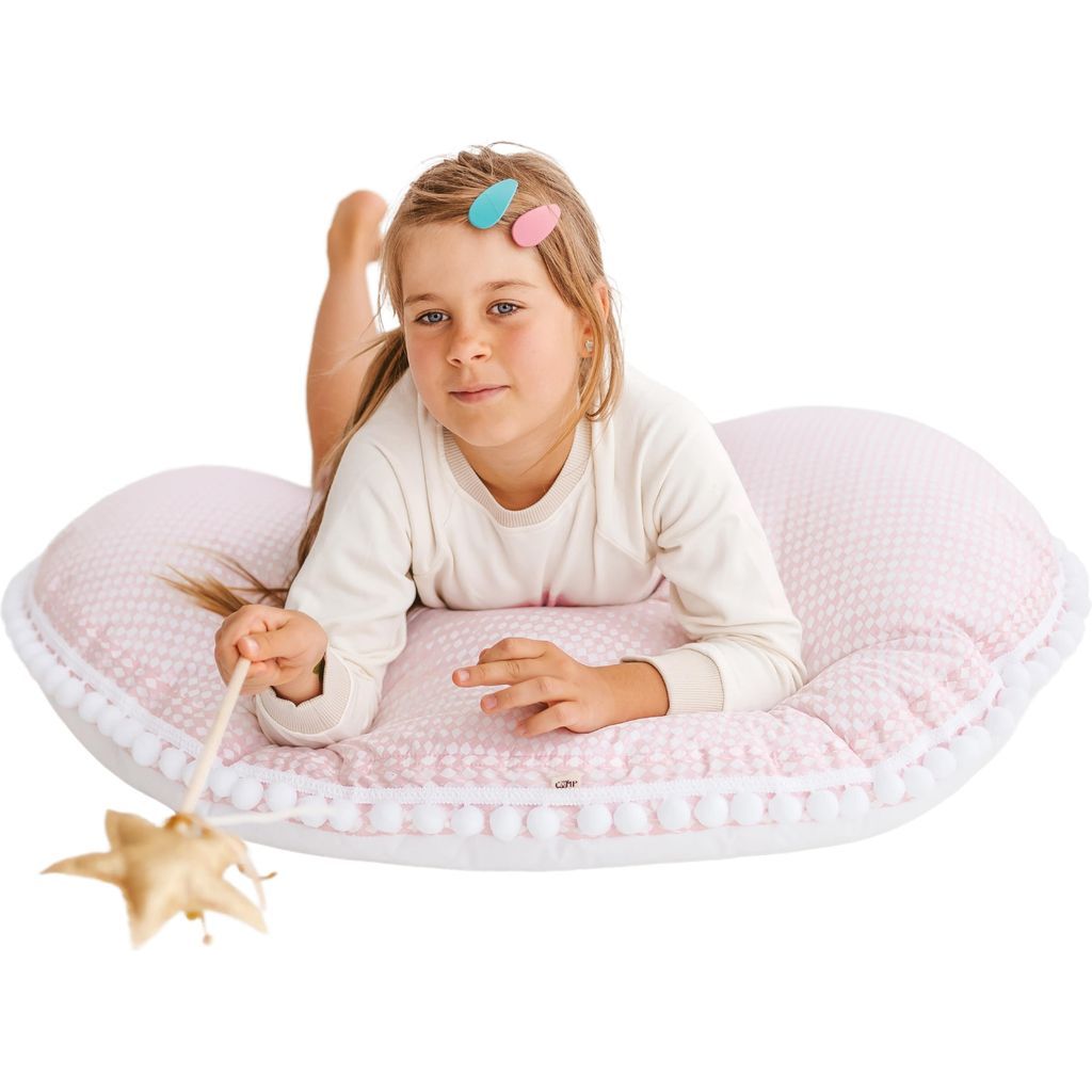 girl lying on MINICAMP Big Floor Cushion Rhombus Diamond - Pink