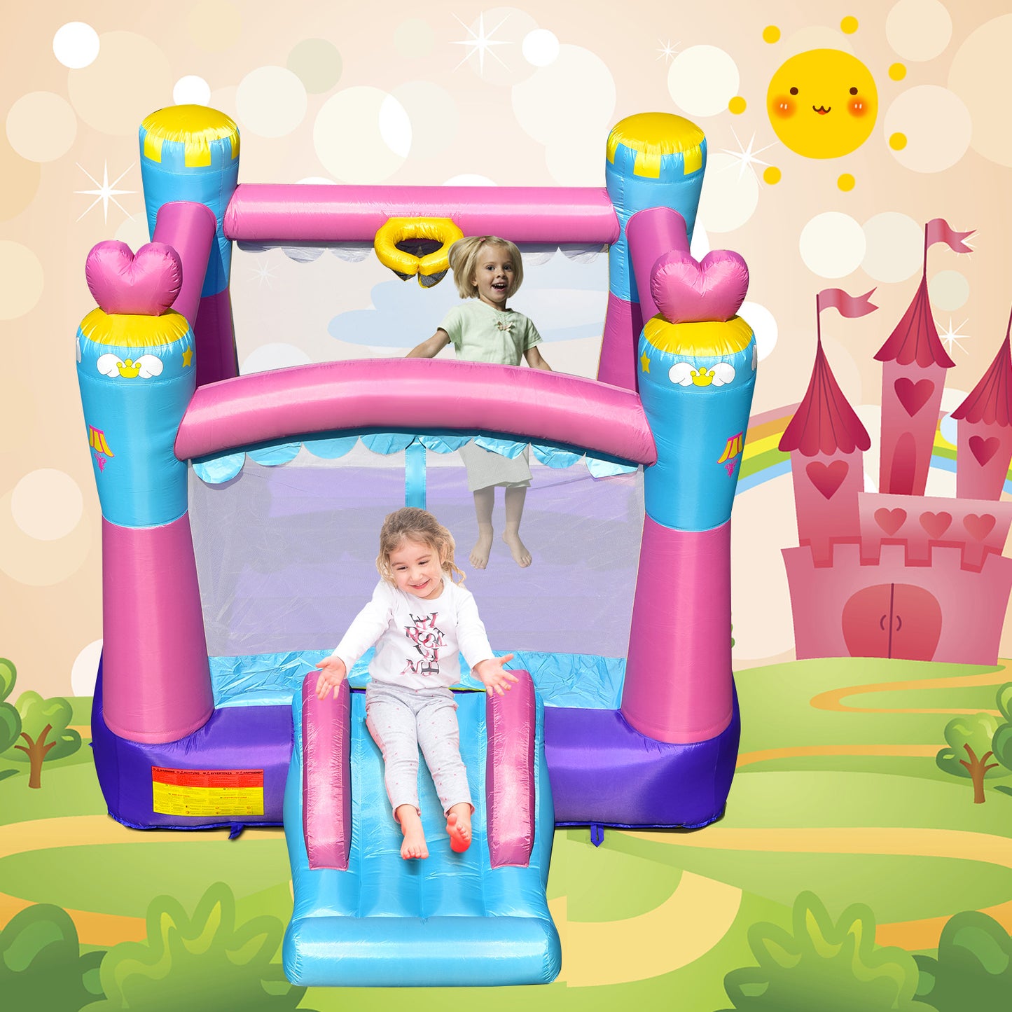 Princess Theme Bouncy Castle with Slide and Basketball Rim (without Blower)