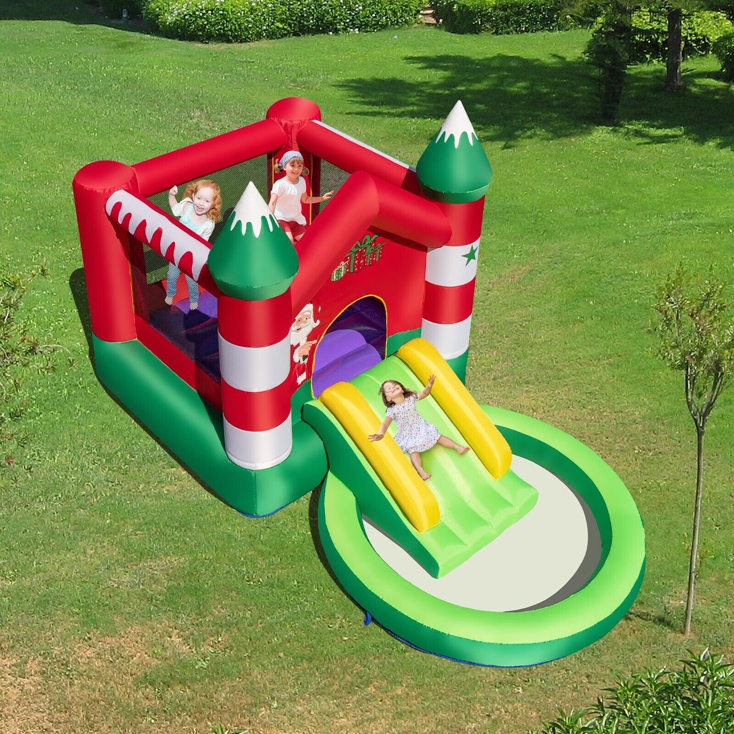 Inflatable Bounce House with Slide Trampoline and Round Ball Pit Pool