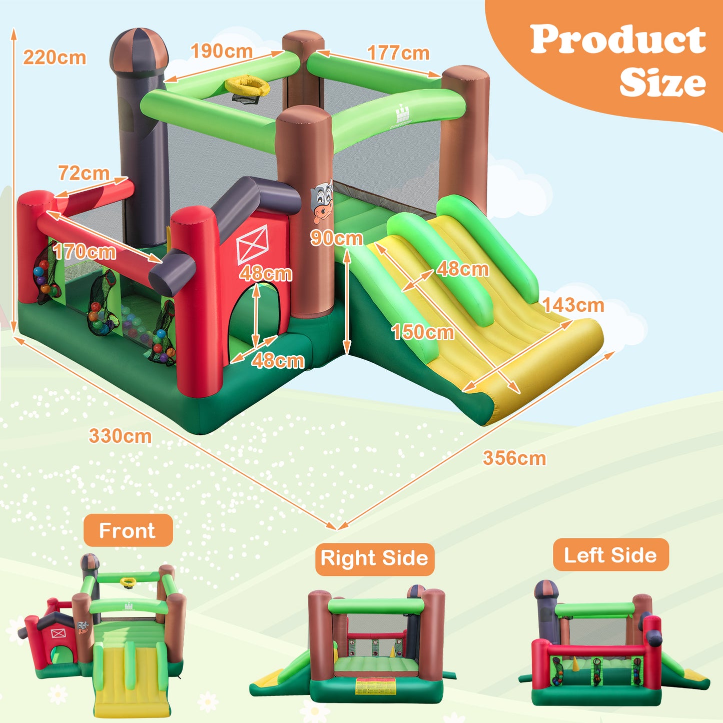 6-in-1 Inflatable Bouncy Castle with Double Slides and 680W Blower
