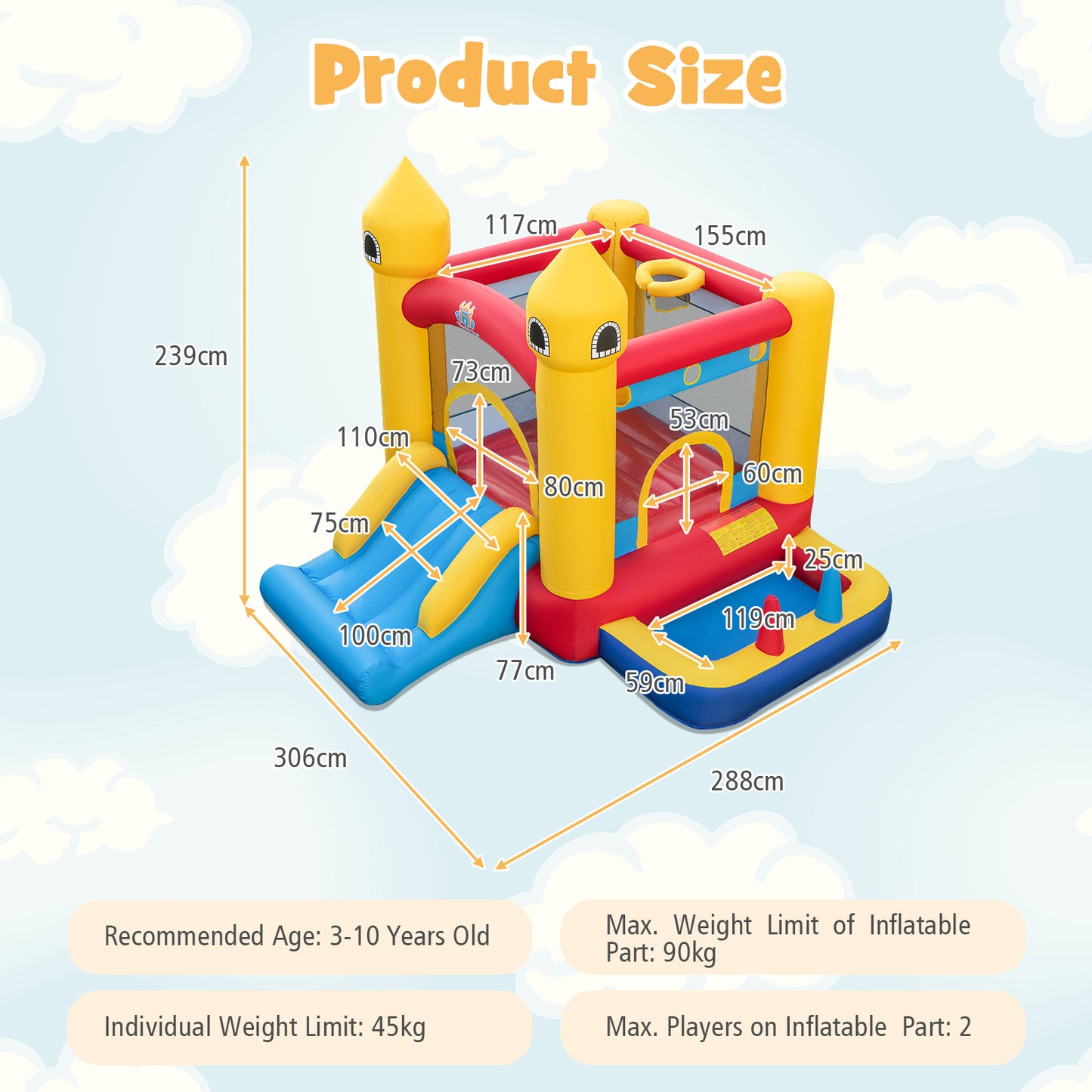 5-in-1 Bouncy Castle with Slide, Ball Pit & Basketball Hoop