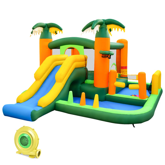 8-in-1 Tropical Inflatable Bouncy Castle with 2 Ball Pit Pools