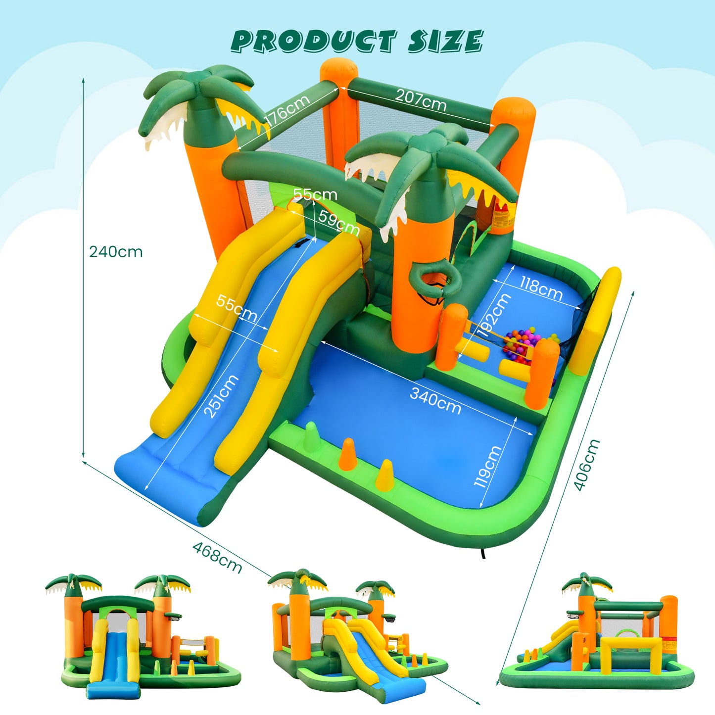 8-in-1 Tropical Inflatable Bouncy Castle with 2 Ball Pit Pools