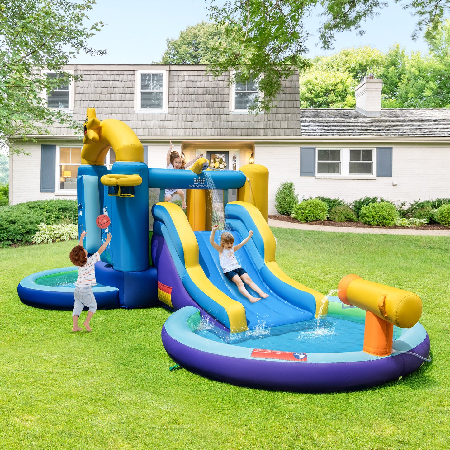 Inflatable Water Park with Slide, Water Gun and Splash Pool