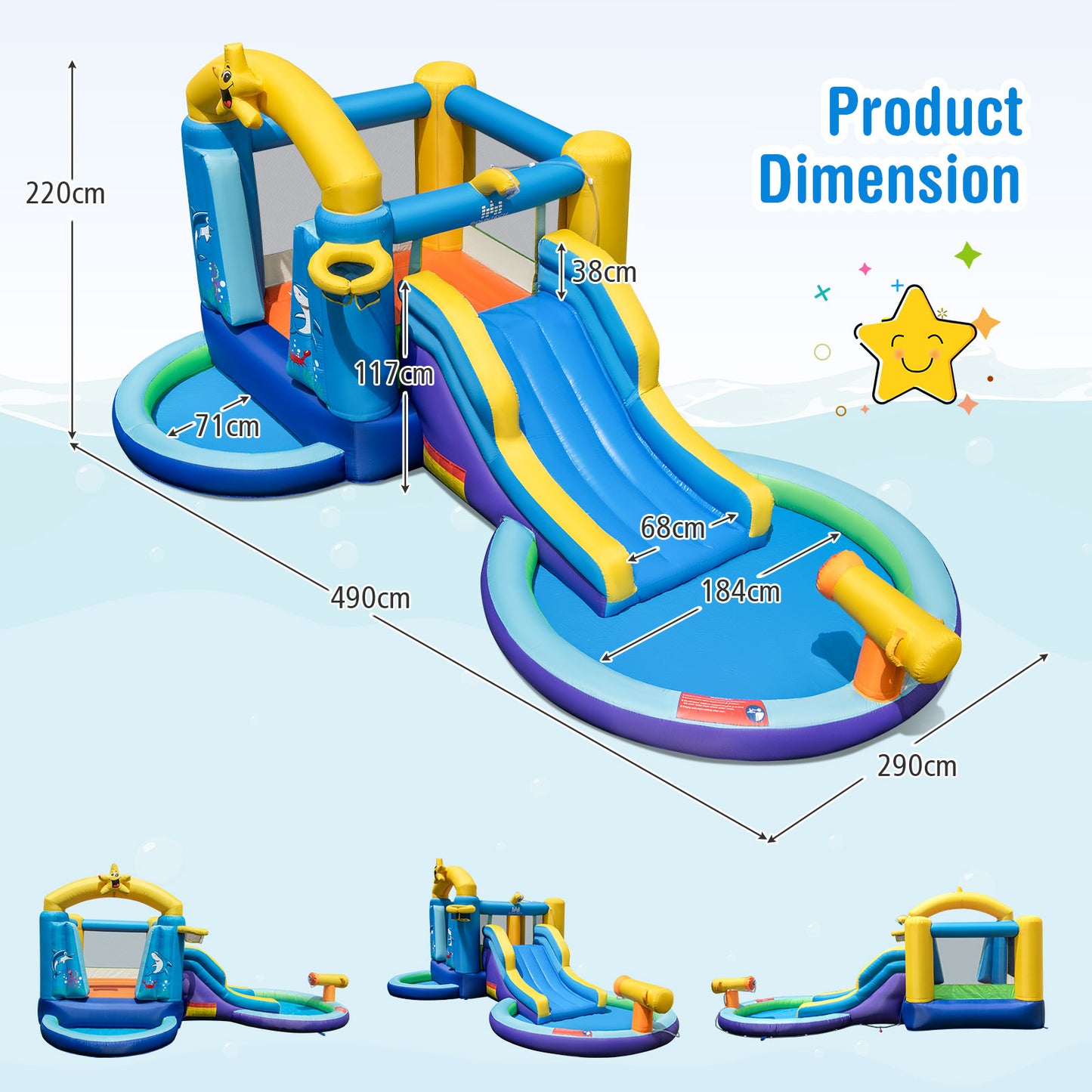 Inflatable Water Park with Slide, Water Gun and Splash Pool