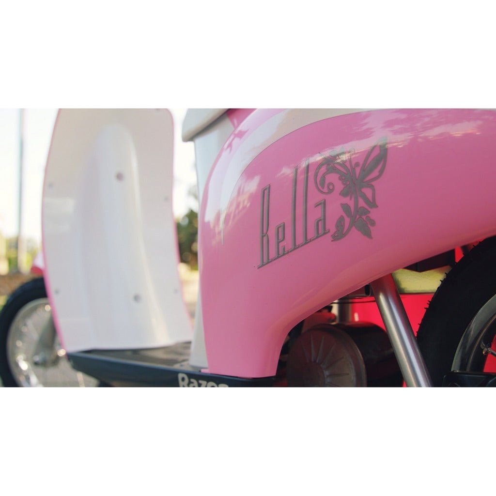 Razor Bella Pocket Mod 24Volt Scooter- Pink logo close up