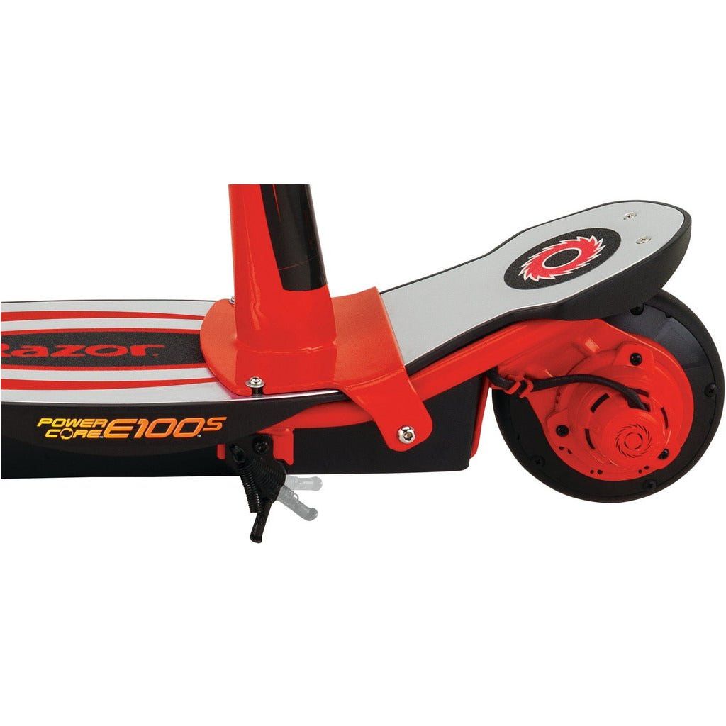 Razor Power Core E100s 24 Volt Scooter - Red kickstand close up