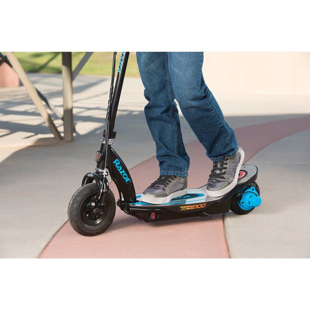 close up of Razor Power Core E100 24 Volt Scooter - Blue