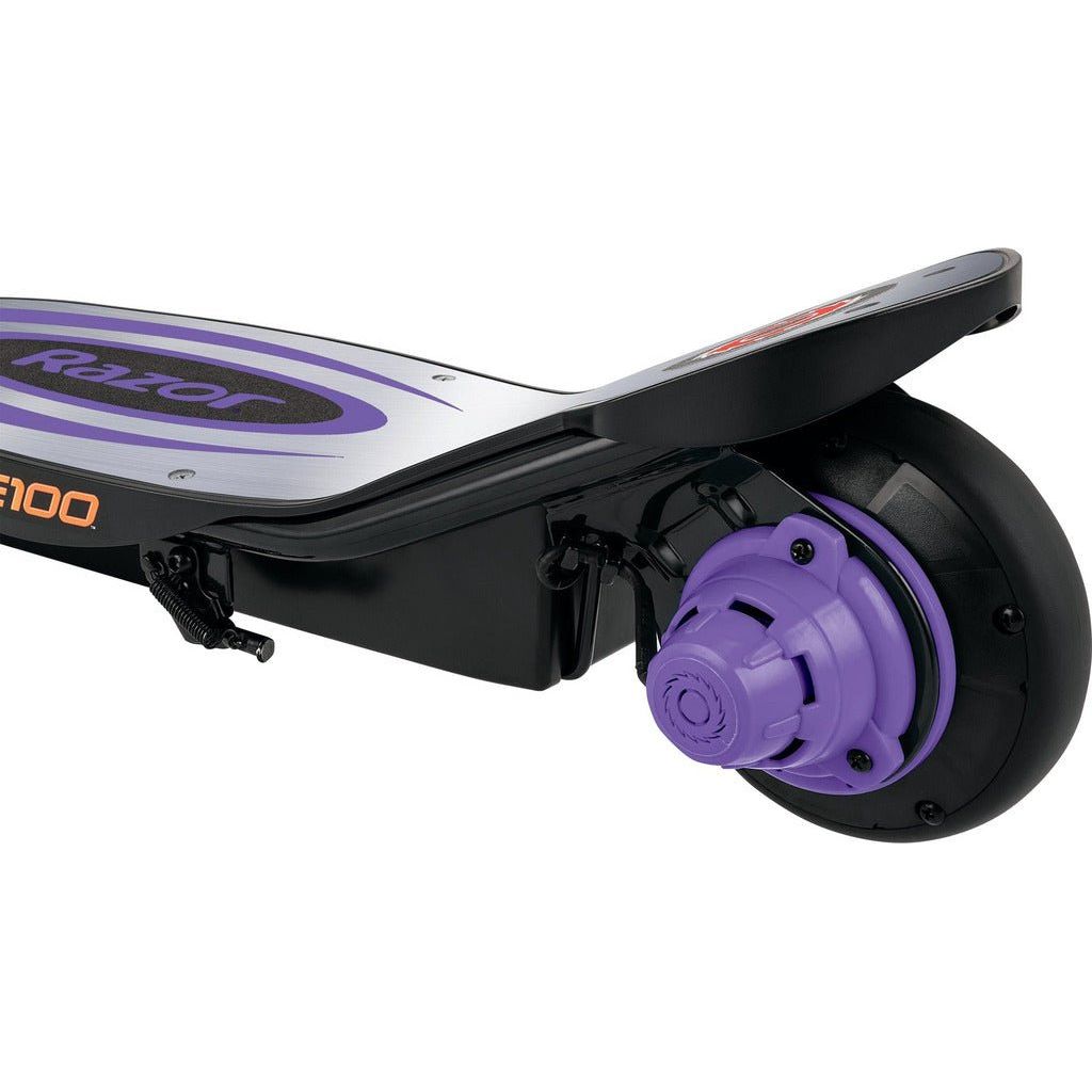Razor Power Core E100 24 Volt Scooter - Purple motor and rear wheel close up