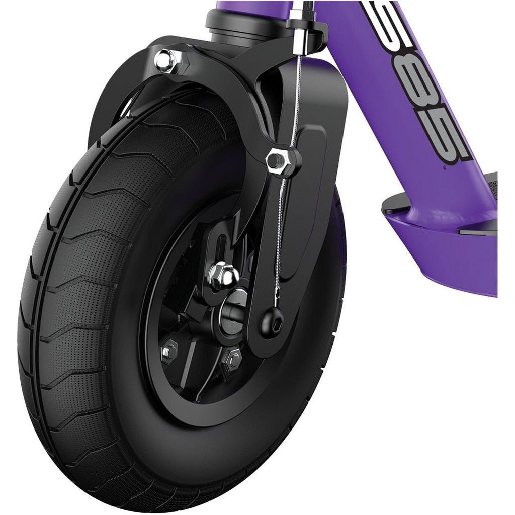 Razor PowerCore S85 12 volt Scooter - Purple front wheel close up
