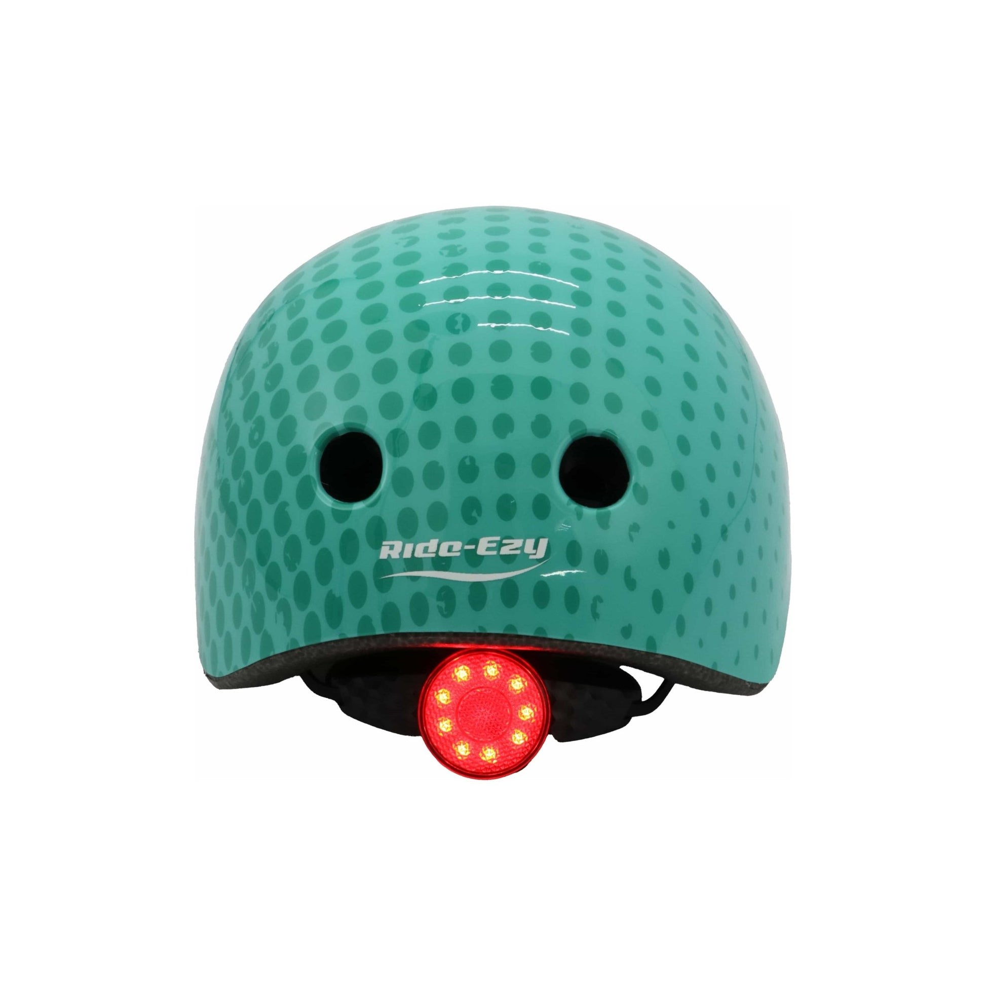 Ride-Ezy Hector 48-53cms Kids Helmet - Woodland Green rear with safety light