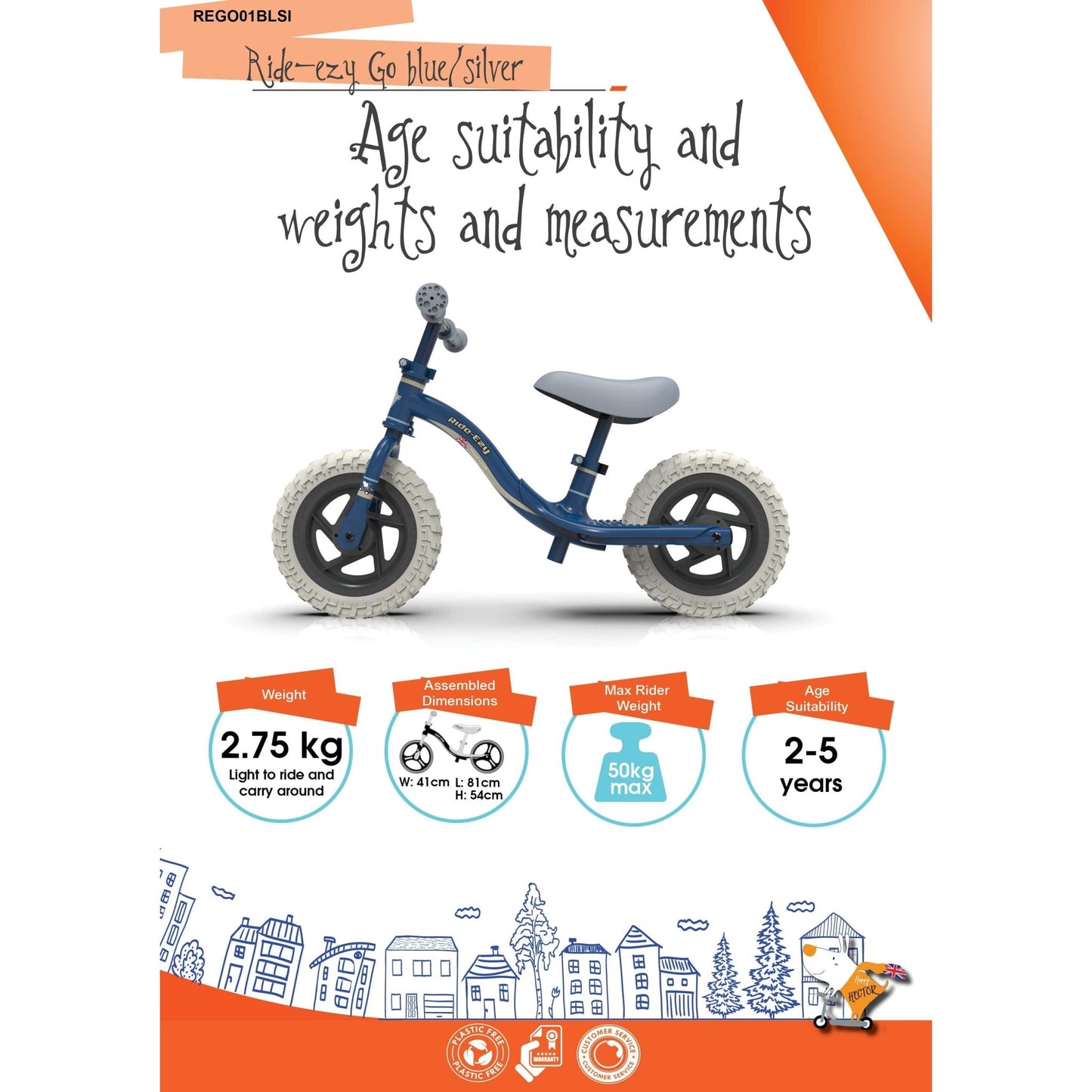 Ride-Ezy Go Balance Bike - Blue & Silver age and weight suitability guide