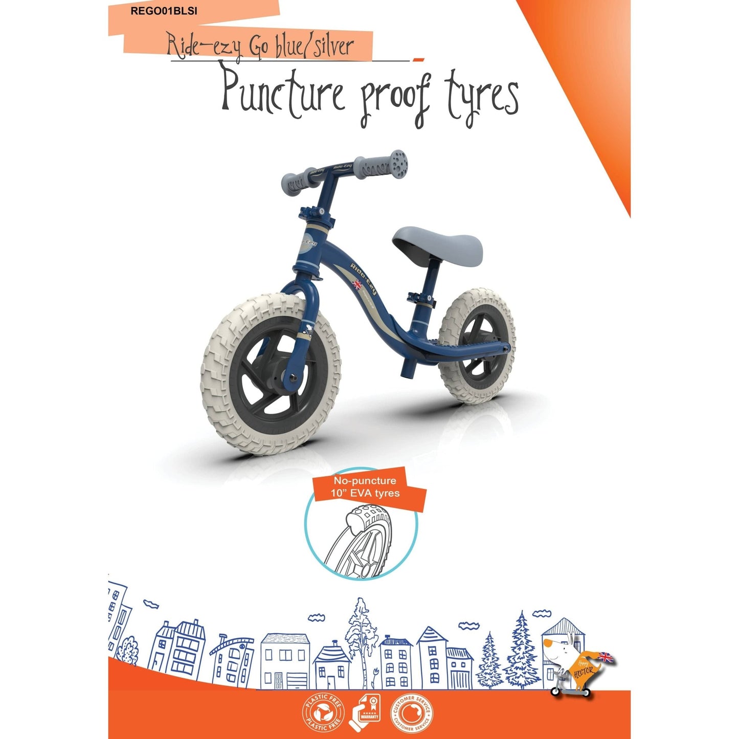 Ride-Ezy Go Balance Bike - Blue & Silver with puncture proof tyres