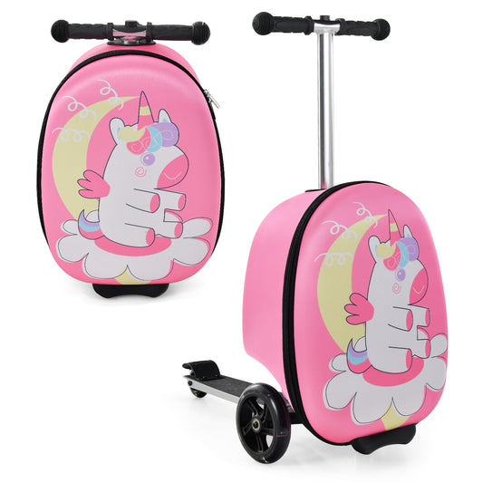 2-in-1 Folding Kids Scooter with Suitcase and 3 Color Lighted Wheels-Pink