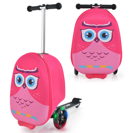 2-in-1 Folding Kids Scooter with Suitcase and 3 Color Light-Up Wheels-Rose