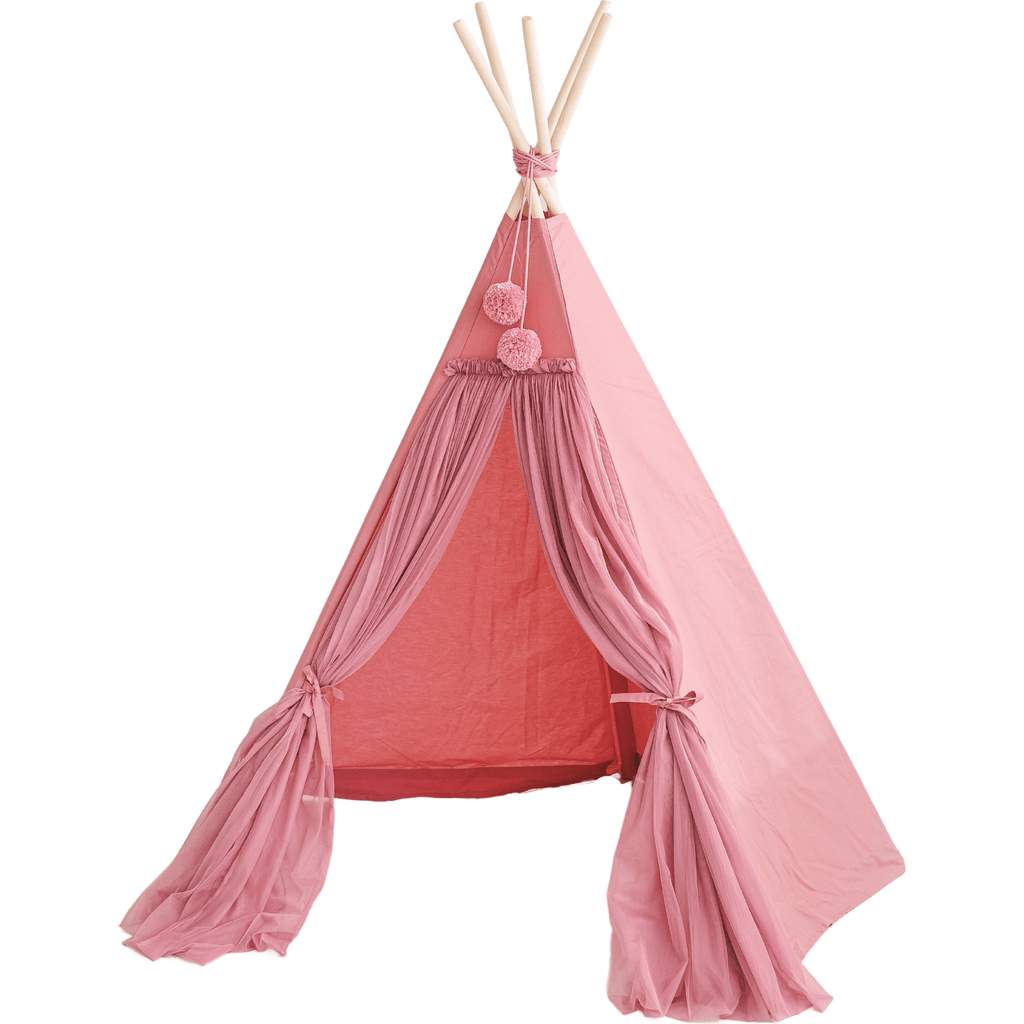 MINICAMP Fairy Kids Play Tent With Tulle in Rose with drapes open
