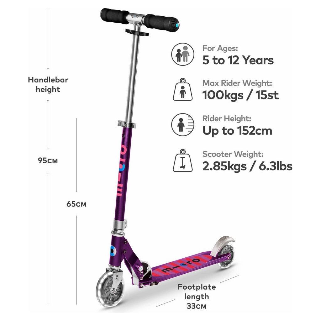 Micro Scooter Sprite LED - Purple dimensions