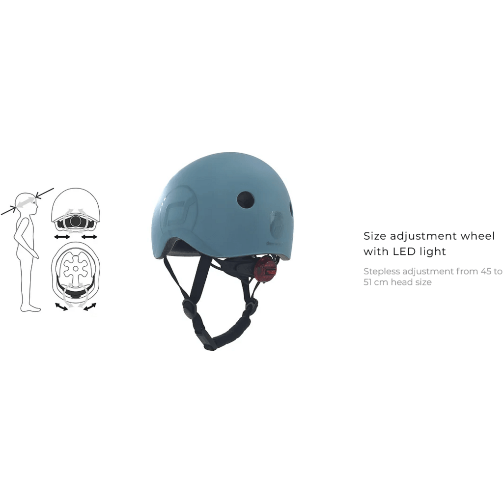 Scoot and Ride Helmet with size adjustment and LED light