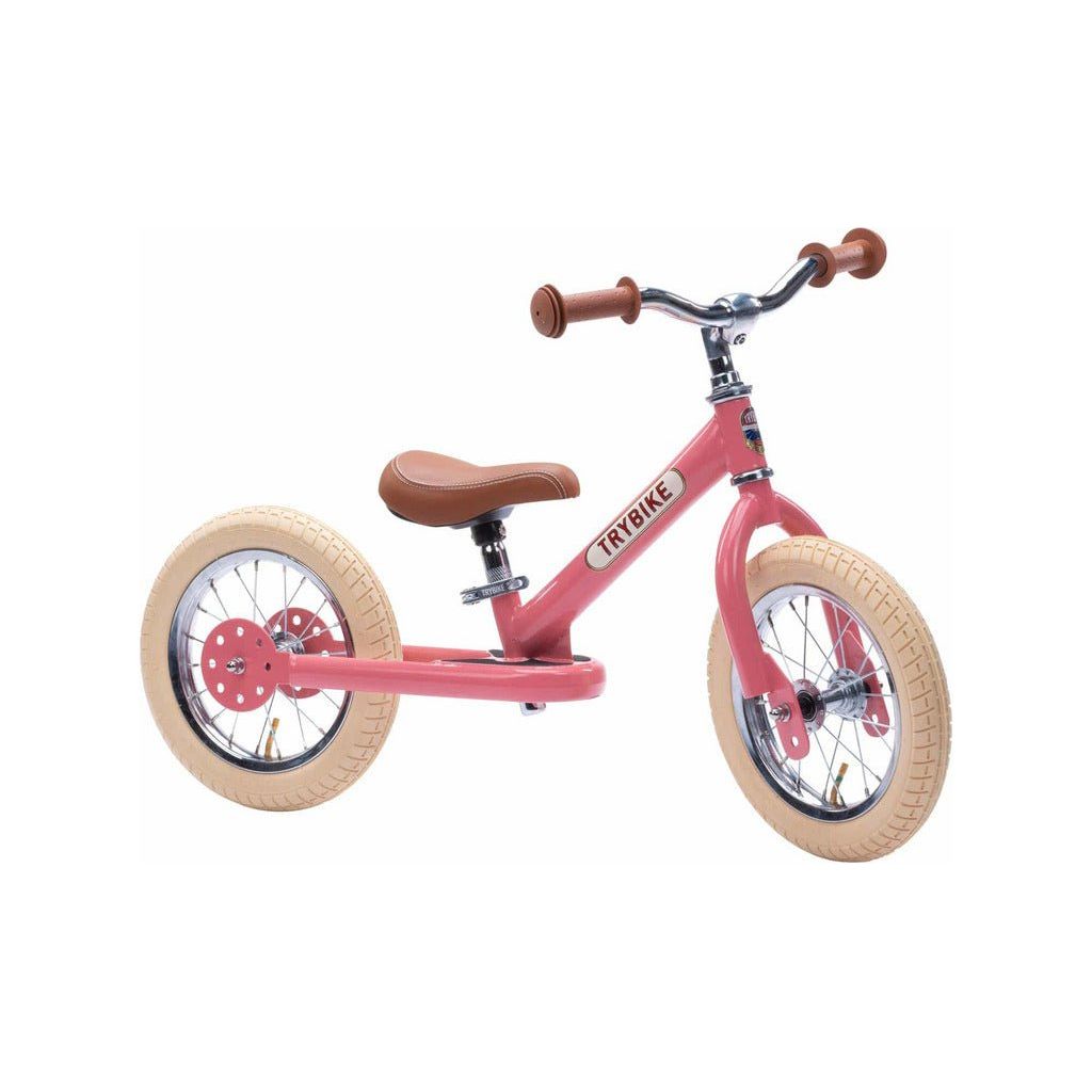 TryBike - Steel 2 in 1 Balance Trike Bike - Vintage Pink stage 2 front right