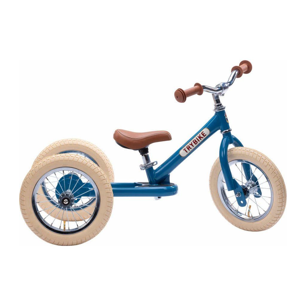 TryBike Bundle - Vintage Blue 2-in-1 Trike/Bike, Helmet and Basket stage 1 side