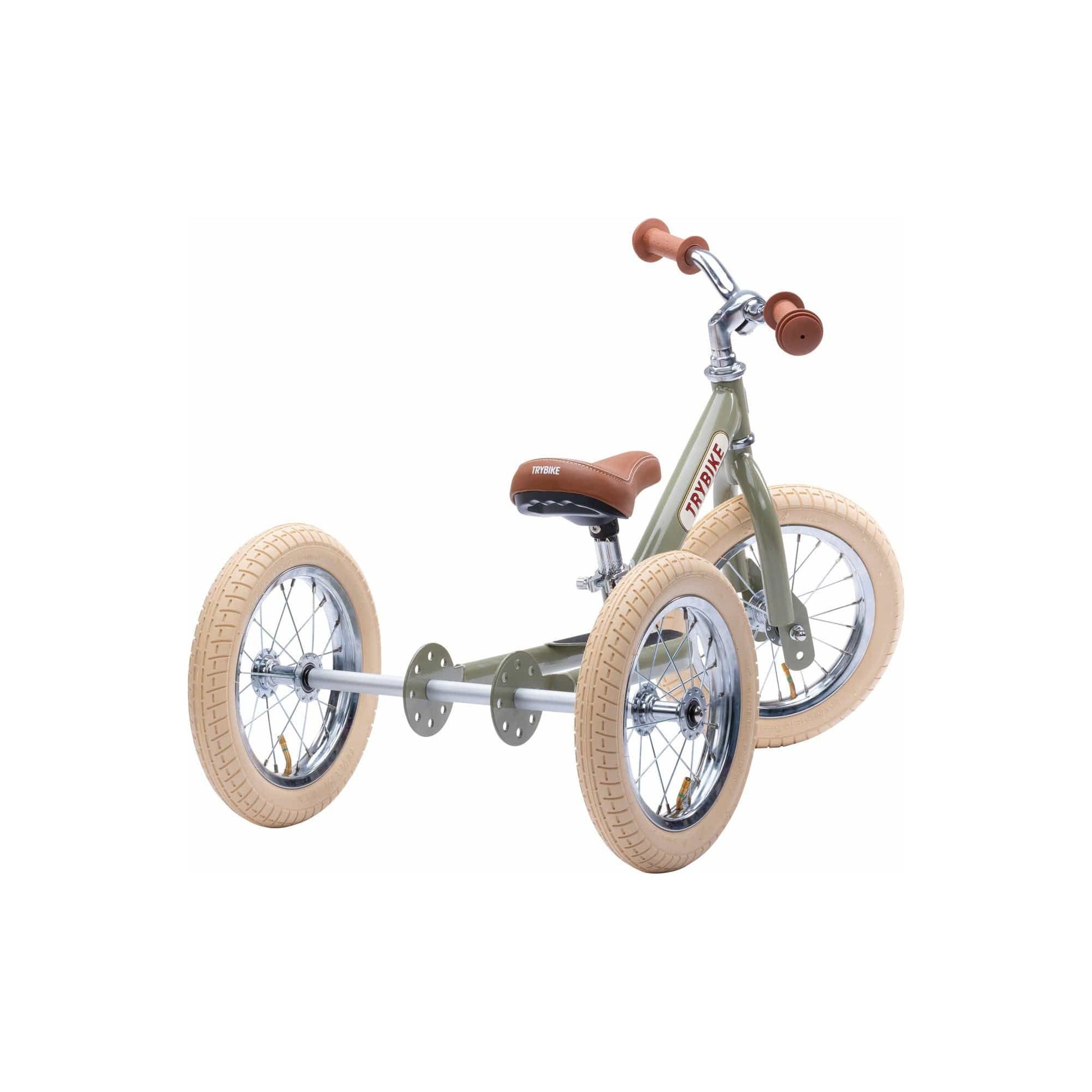 TryBike Bundle - Vintage Green 2-in-1 Trike/Bike, Helmet and Basket stage 2 rear