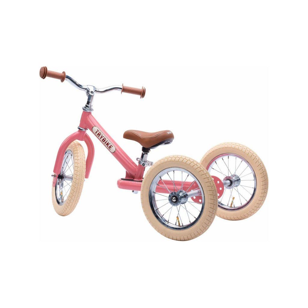 TryBike Bundle - Vintage Pink 2-in-1 Trike/Bike, Helmet and Basket stage 1 left side