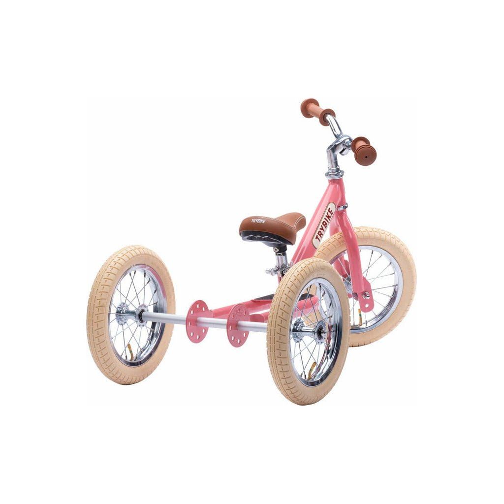TryBike - Steel 2 in 1 Balance Trike Bike - Vintage Pink stage 1 rear right