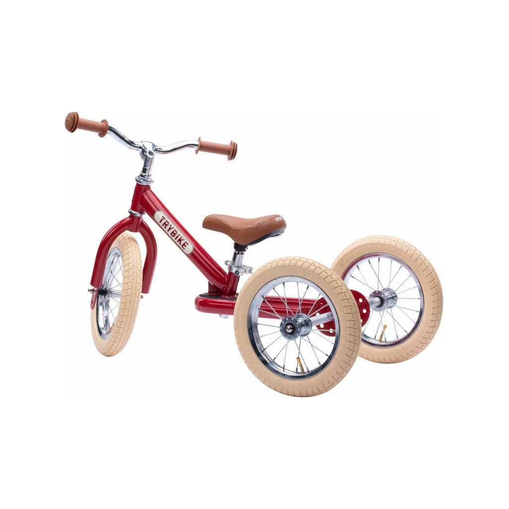 TryBike Bundle - Vintage Red 2-in-1 Trike/Bike, Helmet and Basket stage 1 left side