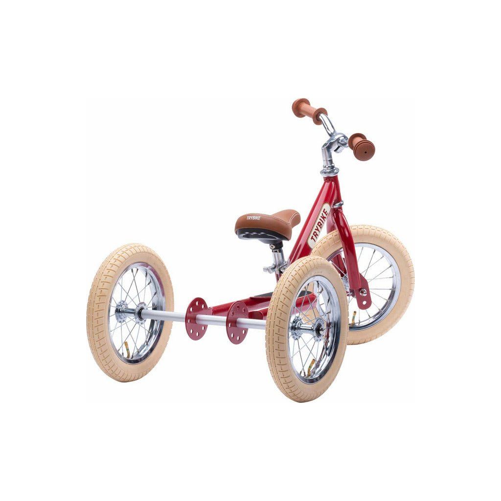 TryBike Bundle - Vintage Red 2-in-1 Trike/Bike, Helmet and Basket stage 1 rear