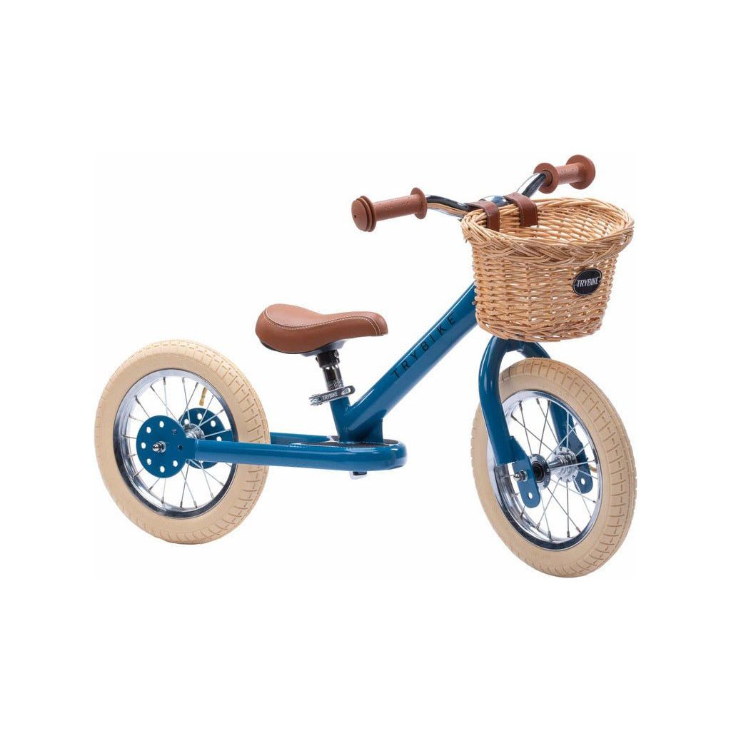 TryBike Bundle - Vintage Blue 2-in-1 Trike/Bike, Helmet and Basket side right
