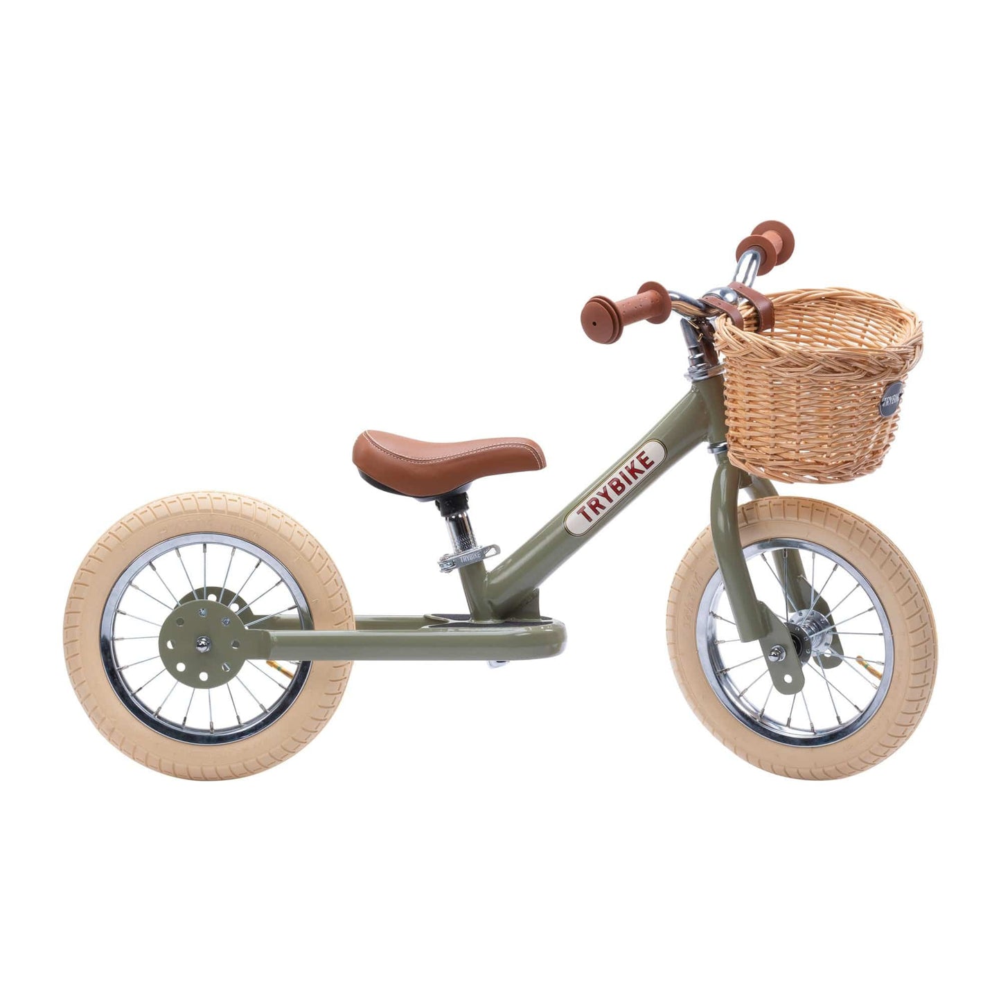 TryBike Bundle - Vintage Green 2-in-1 Trike/Bike, Helmet and Basket stage 2 side