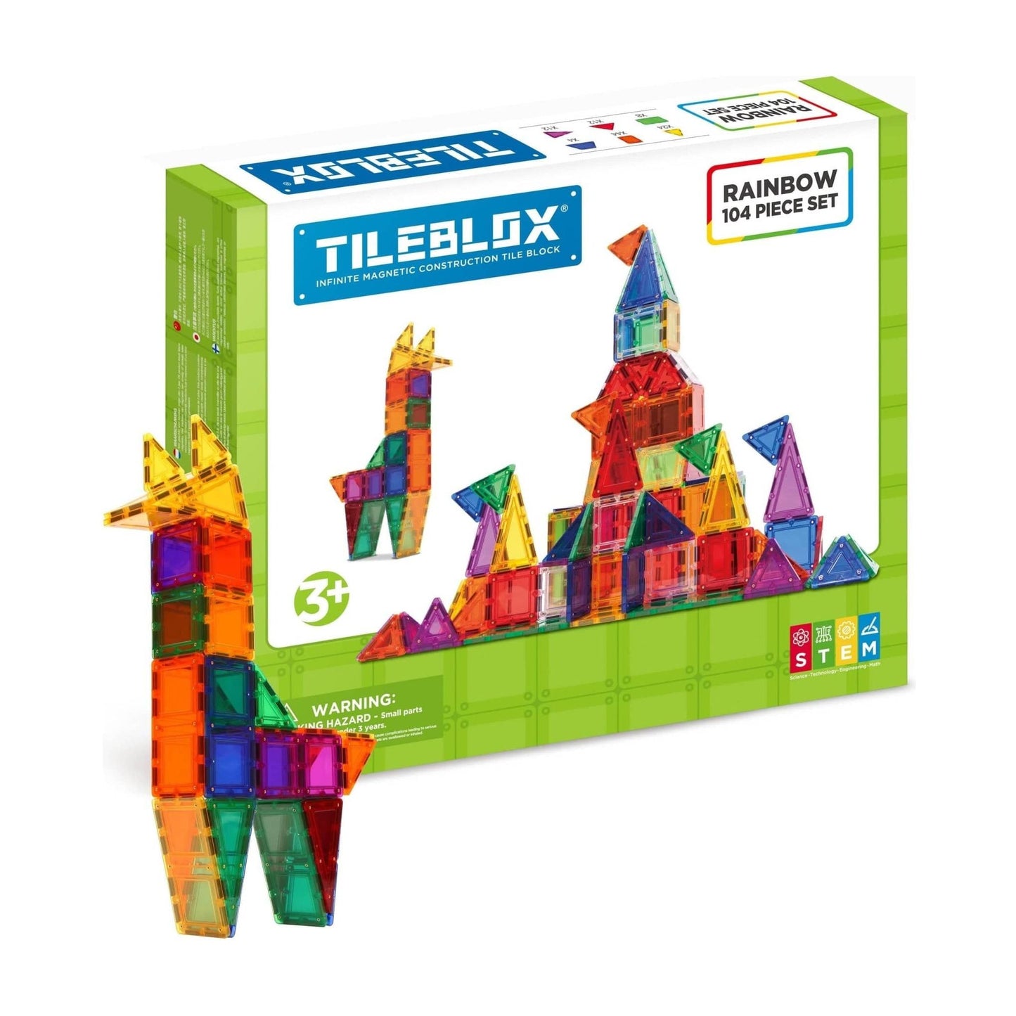 Magformers TileBlox Construction Toy Rainbow 104 Piece Set box  with giraffe 